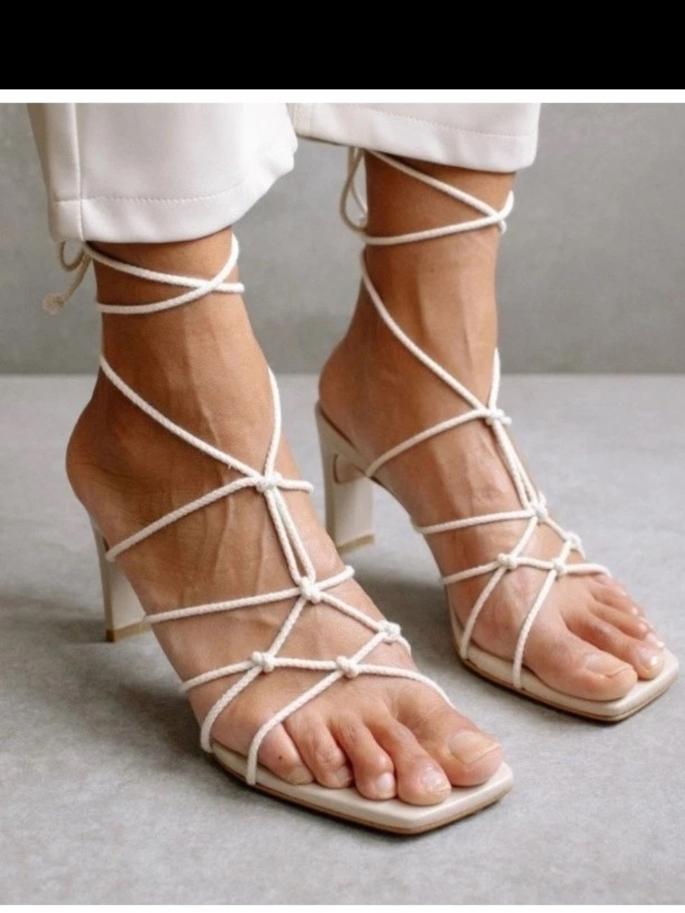 New Alohas Beige Lace-up Rope Sandals Size EU 38/US 7-7.5 - Picture 2 of 12